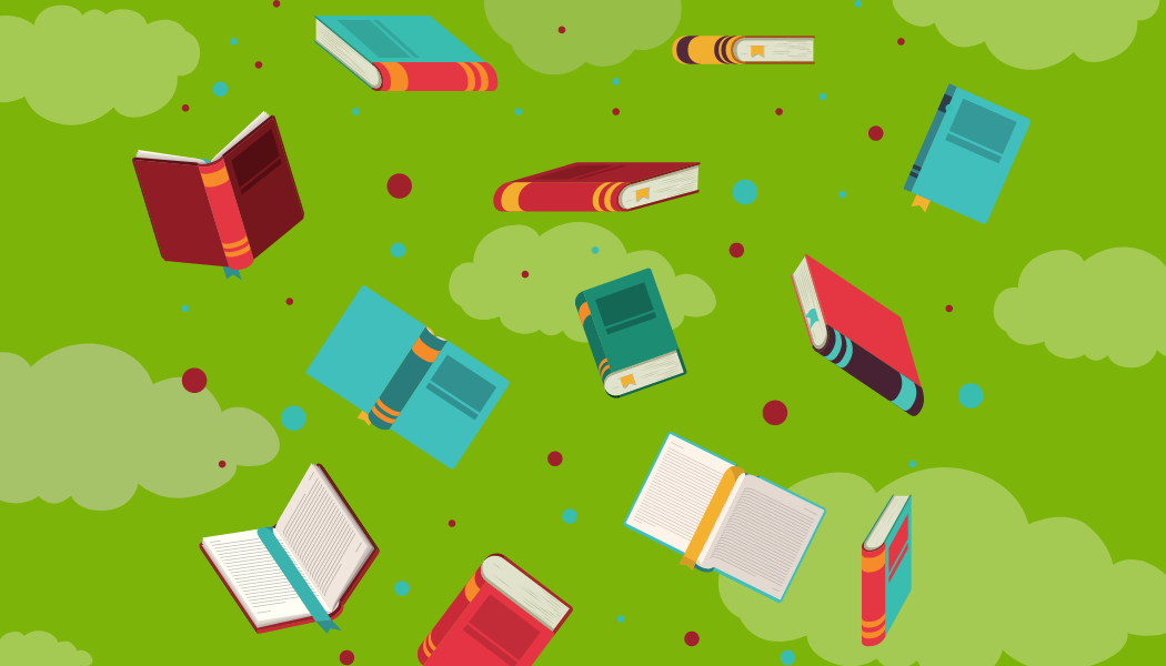 Illustration of books in the air