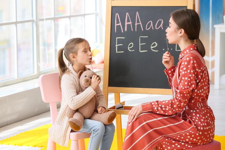 Woman with child, learning oral language.